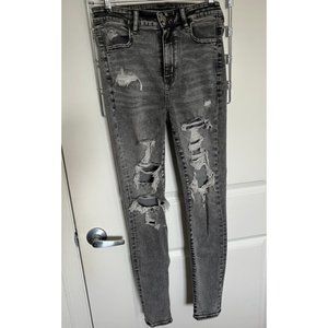 American Eagle Gray Acid Wash Super Hi-Rise Jegging